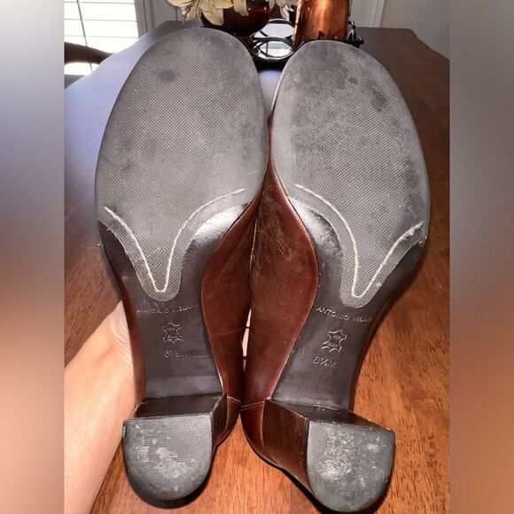 Antonio Melani Brown Leather Block Heel Square Toe Career Office Shoes Sz 6.5 - Picture 6 of 7